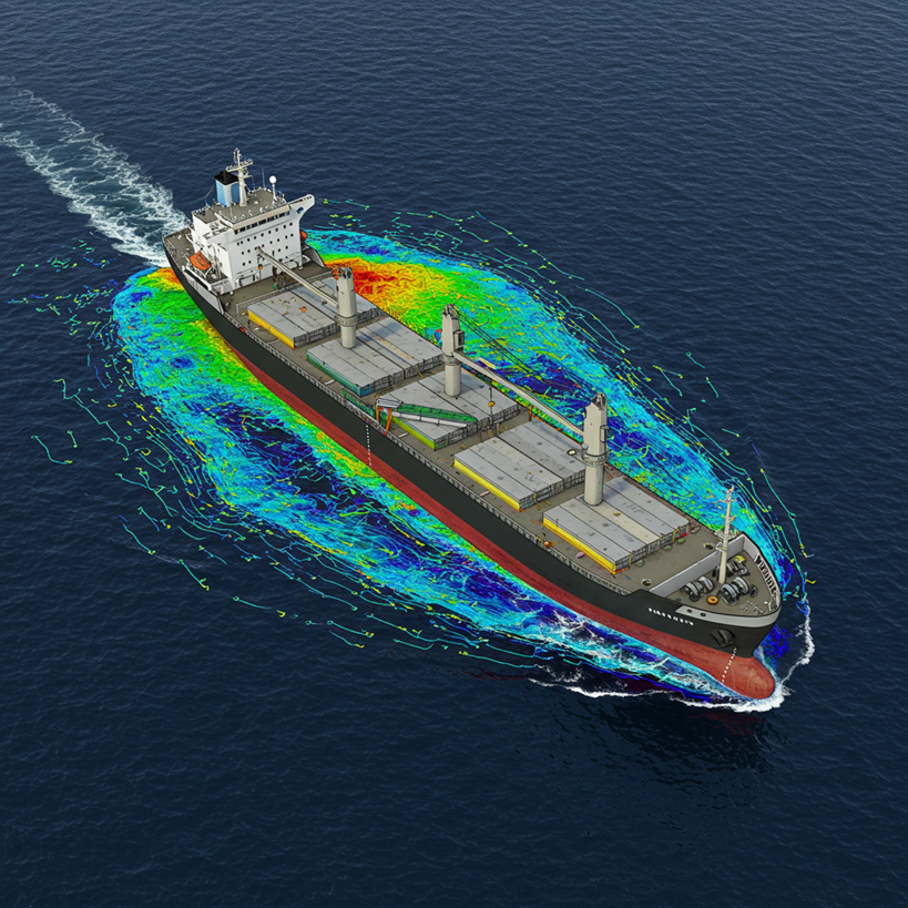Ship CFD simulation rendering